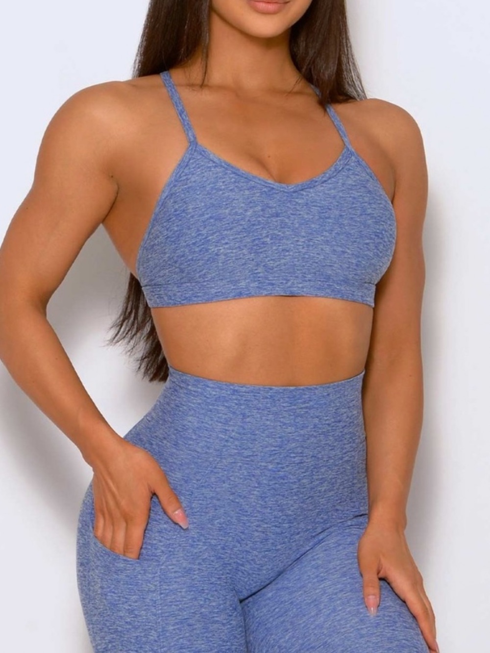 Bombshell Sportswear sky blue curves leggings XS braid back sports bra S NWOT